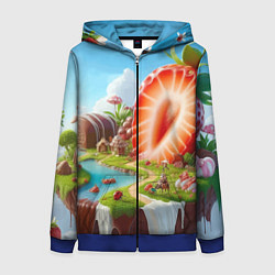 Женская толстовка на молнии Клубничная планета - нейроарт фантазия