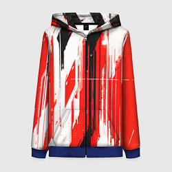 Толстовка на молнии женская Вертикальные чёрно-белые линии на красном фоне, цвет: 3D-синий