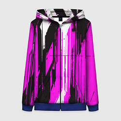 Толстовка на молнии женская Вертикальные чёрно-белые линии на розовом фоне, цвет: 3D-синий