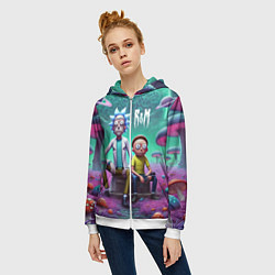Толстовка на молнии женская Рик и Морту на сказочной грибной планете - нейроар, цвет: 3D-белый — фото 2