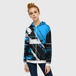 Толстовка на молнии женская Diagonal black and white stripes on a blue backgro, цвет: 3D-белый — фото 2