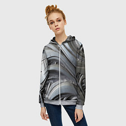 Толстовка на молнии женская Полированный серебряный металл, цвет: 3D-меланж — фото 2