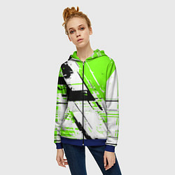 Толстовка на молнии женская Diagonal black and green stripes on a white backgr, цвет: 3D-синий — фото 2