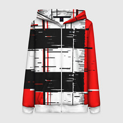 Толстовка на молнии женская Чёрные и красные полосы на белом фоне, цвет: 3D-белый