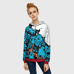 Толстовка на молнии женская Оранжево-голубая абстракция на белом фоне, цвет: 3D-красный — фото 2