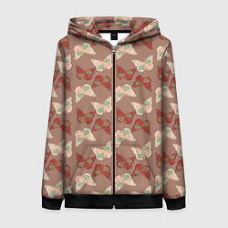 Толстовка на молнии женская Бабочки зелено-бежевые, цвет: 3D-черный