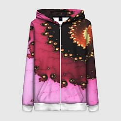 Толстовка на молнии женская Фрактал узор розовый, цвет: 3D-белый