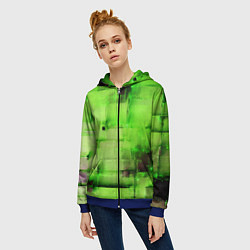 Толстовка на молнии женская Чёрные пятна на зелёном фоне абстракция, цвет: 3D-синий — фото 2