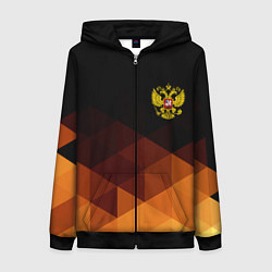 Толстовка на молнии женская Герб России геометрия, цвет: 3D-черный