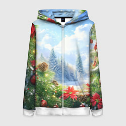 Женская толстовка на молнии Новогодний дневной пейзаж