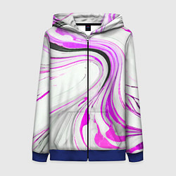 Толстовка на молнии женская Волнистые чёрно-фиолетовые линии на белом фоне, цвет: 3D-синий