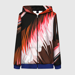 Толстовка на молнии женская Красно-белая абстракция на чёрном фоне, цвет: 3D-синий