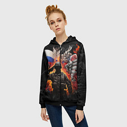 Толстовка на молнии женская Защитник отечества с ангельскими крыльями, цвет: 3D-черный — фото 2