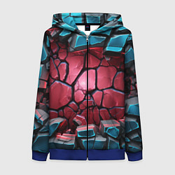 Толстовка на молнии женская Объемные слои разбитых плит, цвет: 3D-синий