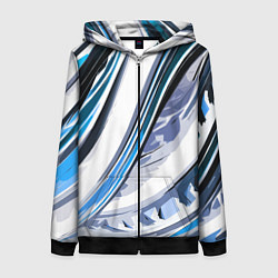 Толстовка на молнии женская Волнистая бело-синяя абстракция, цвет: 3D-черный