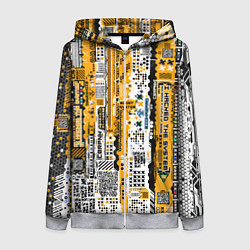 Толстовка на молнии женская Cyberpunk pattern yellow, цвет: 3D-меланж