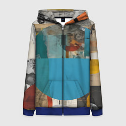Толстовка на молнии женская Абстрактный ретро коллаж, цвет: 3D-синий