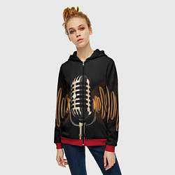 Толстовка на молнии женская Микрофон и звук, цвет: 3D-красный — фото 2