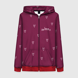 Толстовка на молнии женская Сердца ко дню Святого Валентина, цвет: 3D-красный