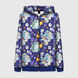 Толстовка на молнии женская Крокусы и зяблик во льдах, цвет: 3D-синий