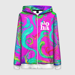 Толстовка на молнии женская Abstract floral pattern - aloha, цвет: 3D-белый