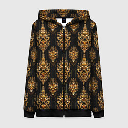 Толстовка на молнии женская Тайский золотой орнамент, цвет: 3D-черный