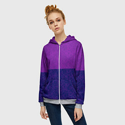 Толстовка на молнии женская Фиолетовый синий узор с абстрактными линиями, цвет: 3D-меланж — фото 2