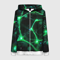 Толстовка на молнии женская Зеленый нейроны, цвет: 3D-белый