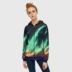 Толстовка на молнии женская Зеленое абстрактное пламя, цвет: 3D-синий — фото 2