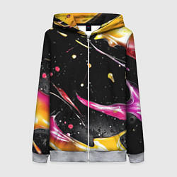 Толстовка на молнии женская Мазки краски на черном, цвет: 3D-меланж