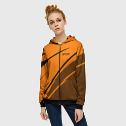 Толстовка на молнии женская Sport оранжевый с чёрным точечный, цвет: 3D-черный — фото 2