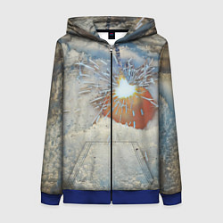 Женская толстовка на молнии Искрящийся мандарин на снегу