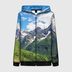 Толстовка на молнии женская Домбай - горный пейзаж на Северном Кавказе, цвет: 3D-черный
