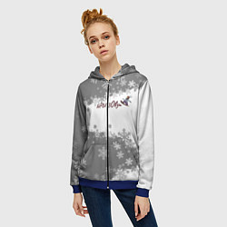 Толстовка на молнии женская Горы зовут сноуборд серый, цвет: 3D-синий — фото 2