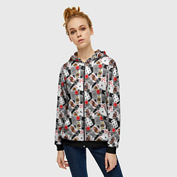 Толстовка на молнии женская Карты и фишки, цвет: 3D-черный — фото 2