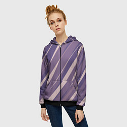 Толстовка на молнии женская Фиолетовый абстрактные полосы, цвет: 3D-черный — фото 2