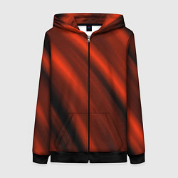 Толстовка на молнии женская Красно-оранжевый полосы текстурные с затемнением, цвет: 3D-черный