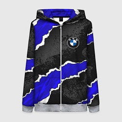 Толстовка на молнии женская BMW - синие разрывы, цвет: 3D-меланж