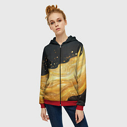 Толстовка на молнии женская Золотистая материя на черном фоне, цвет: 3D-красный — фото 2