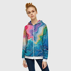 Толстовка на молнии женская Абстрактные волны в мраморном стиле, цвет: 3D-белый — фото 2