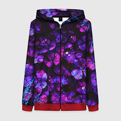 Толстовка на молнии женская Флуоресцентные цветы, цвет: 3D-красный