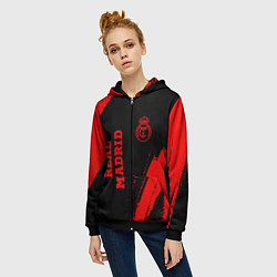 Толстовка на молнии женская Real Madrid - red gradient вертикально, цвет: 3D-черный — фото 2