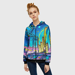 Толстовка на молнии женская Космический город, цвет: 3D-черный — фото 2
