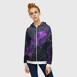 Толстовка на молнии женская Фиолетовый разлом с молниями, цвет: 3D-белый — фото 2