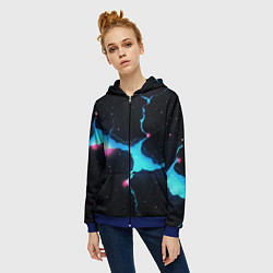 Толстовка на молнии женская Голубой разлом в черной текстуре, цвет: 3D-синий — фото 2