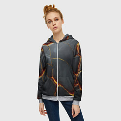 Толстовка на молнии женская Серая текстура с золотым изломом, цвет: 3D-меланж — фото 2