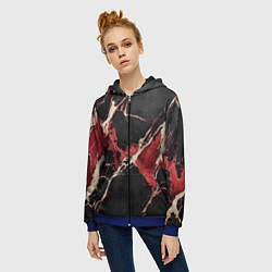 Толстовка на молнии женская Красно-черная потертая текстура, цвет: 3D-синий — фото 2