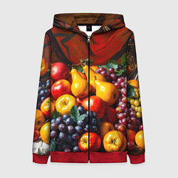 Толстовка на молнии женская Фруктовый натюрморт, цвет: 3D-красный