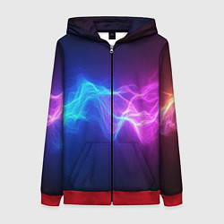 Толстовка на молнии женская Звуковая волна неоновый узор, цвет: 3D-красный