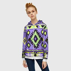 Толстовка на молнии женская Геометрический сиренево желтый орнамент ацтеков, цвет: 3D-белый — фото 2